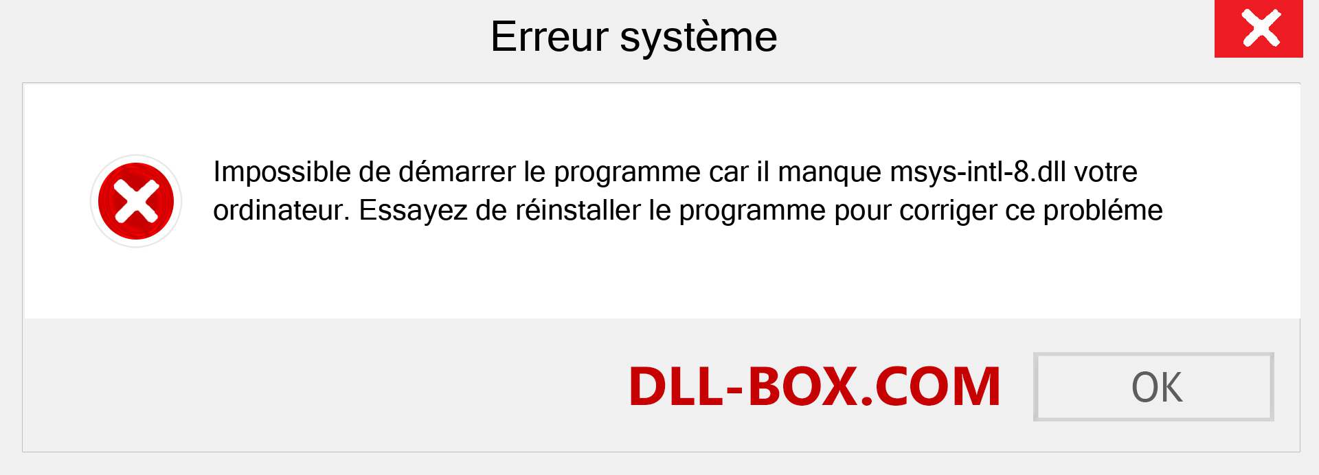 Le fichier msys-intl-8.dll est manquant ?. Télécharger pour Windows 7, 8, 10 - Correction de l'erreur manquante msys-intl-8 dll sur Windows, photos, images